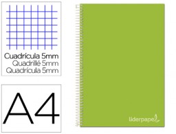 Cuaderno espiral Liderpapel Jolly A4 tapa extradura 80h 75g micro c/5mm. color verde